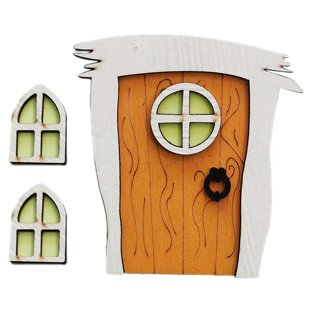 1 Set of Wooden Fairy Door Decor Mini House Door Prop Landscaping Creative Garden Decor