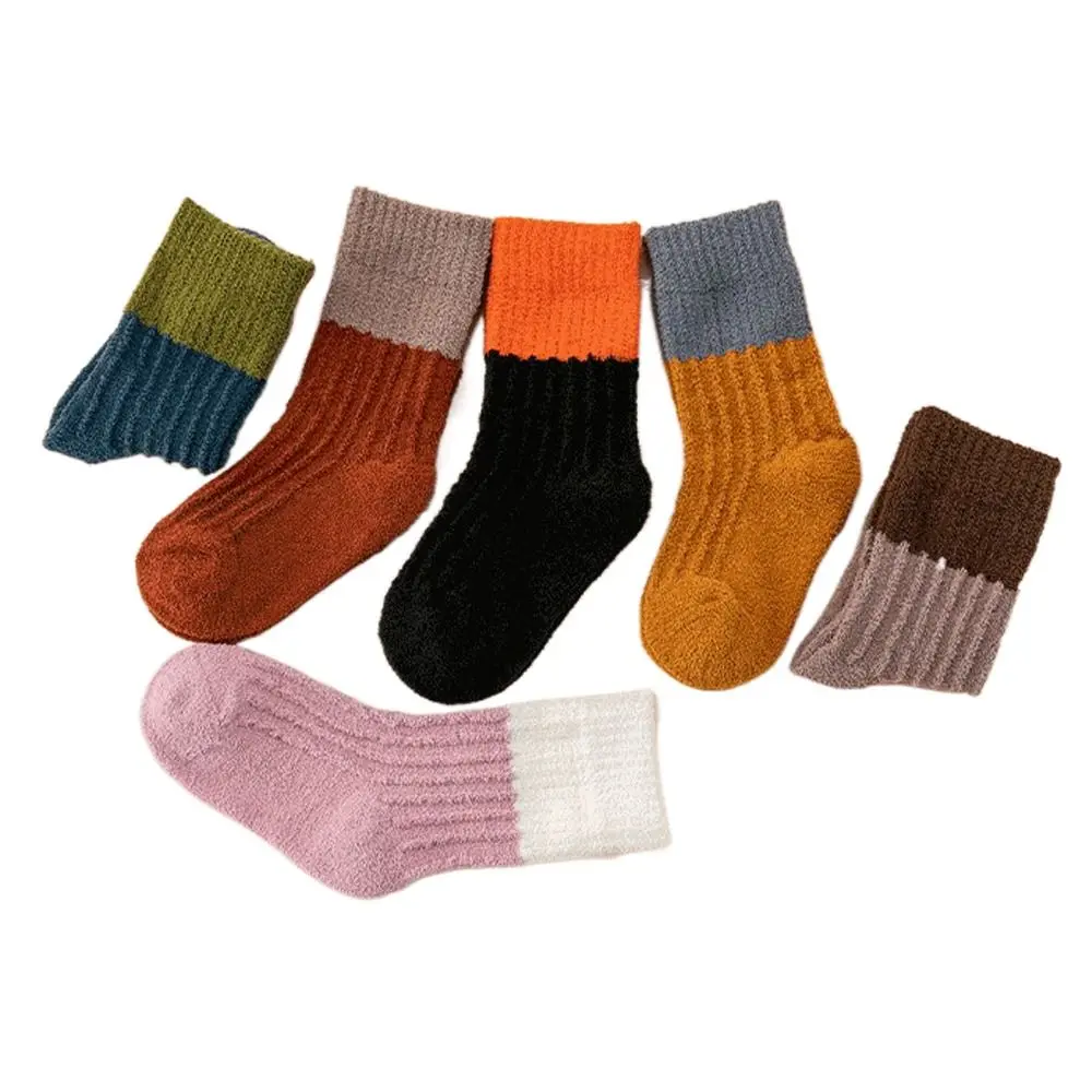 

Soft Gifts Coral Fleece Children Kids Indoor Socks Patchwork Color Kids Socks Mid Tube Socks Floor Socks Striped Socks