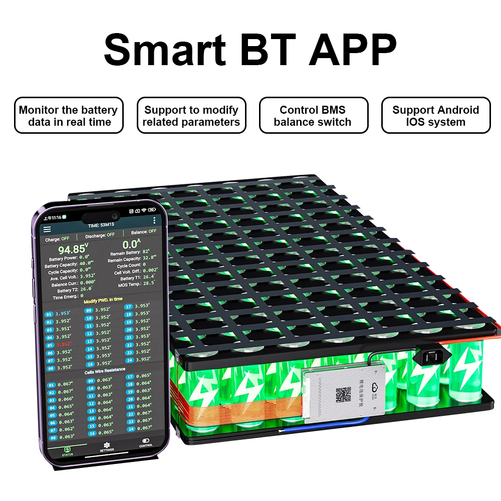 Аккумулятор JIKONG Smart Balance BMS BD6A24S6P 8S-24S 60A Liion LiFepo4 LTO