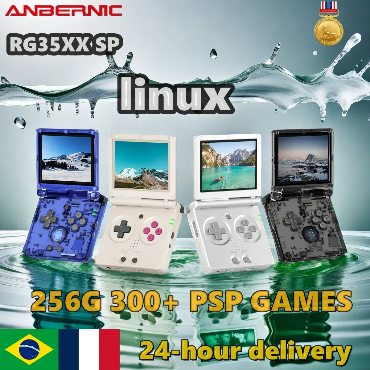 Фото ANBERNIC RG35XXSP 3,5 ''IPS экран откидная портативная консоль Linux система HDMI-совместимый ТВ выход 256G 300 + PSP игры предустановленные №1