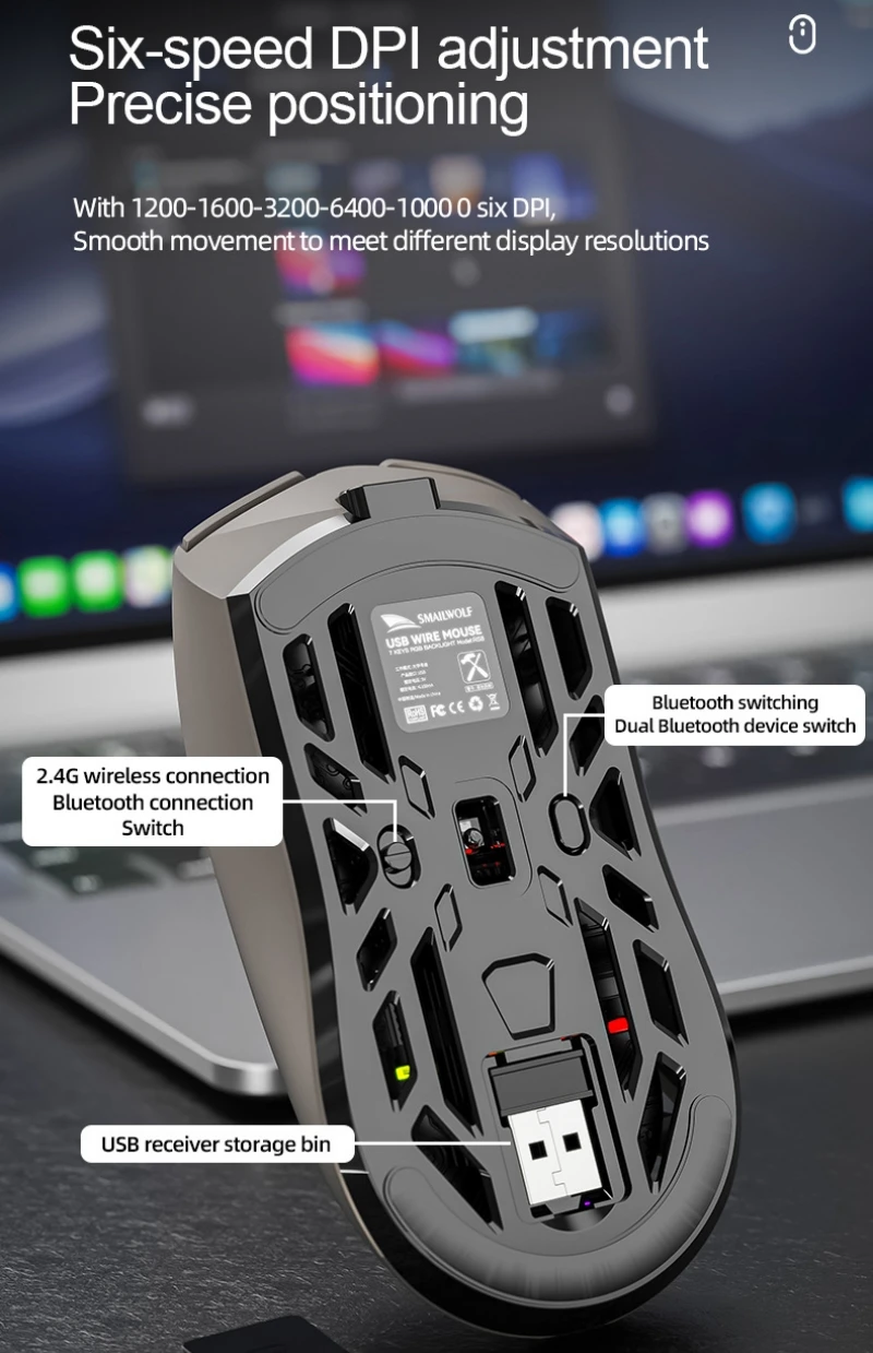 Игровая мышь 3 режима проводная беспроводная Bluetooth игровая программирование
