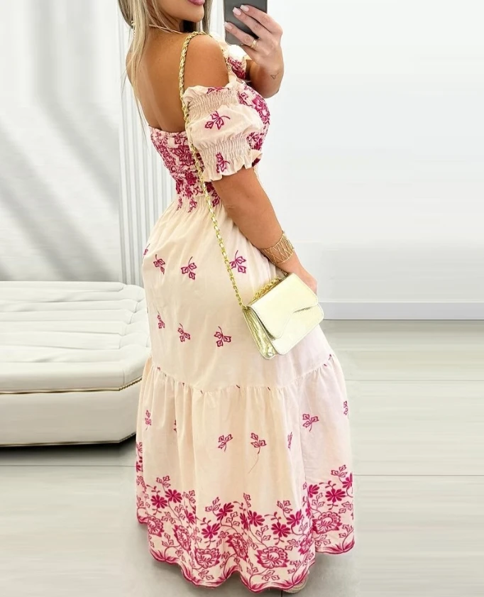 Свободное платье женская одежда уличная платья с цветочным принтом и открытыми