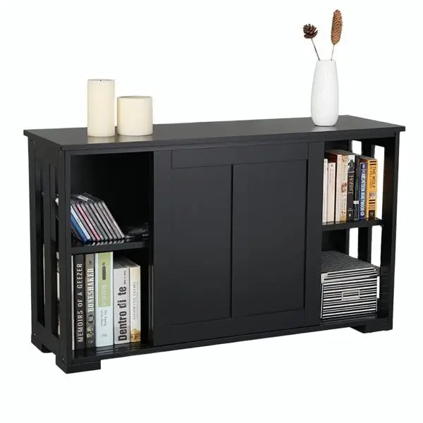 

Alden Design Wooden Buffet Storage Cabinet with Sliding Doors, Black
