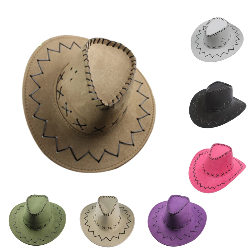

Винтажные однотонные шляпы унисекс с высоким верхом, ковбойская шляпа в западном стиле, вогнутая шляпа от солнца, кожаная Западная шляпа с широкими полями, Cowgirl