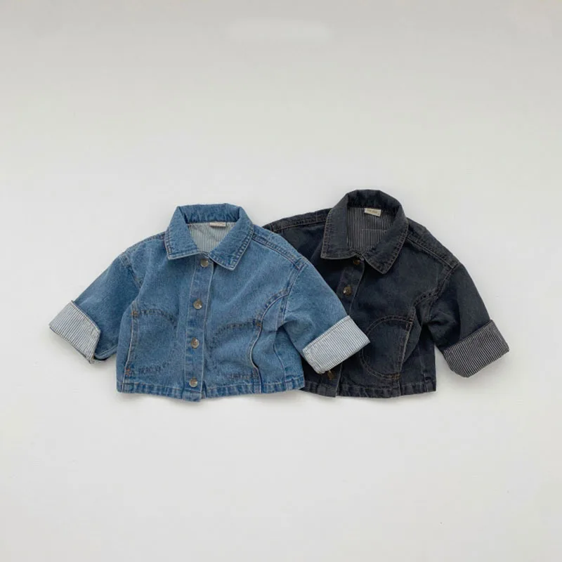 

2022 New Baby Long Sleeve Denim Jacket Fashion Children Single Breasted Denim Coat Solid Boys Girls Autumn Casual Clothes