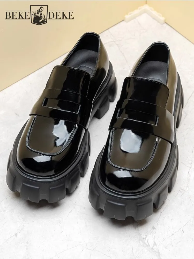 

Винтажные дизайнерские лакированные кожаные ранние деловые Повседневные слипоны на платформе Лоферы для офиса Мужская классическая обувь из натуральной кожи