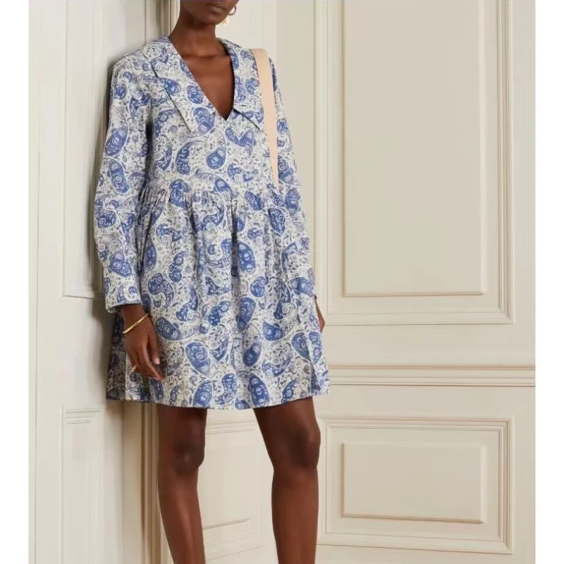 

Женское мини-платье с принтом пейсли, платье с кукольным воротником, весна-лето 2023