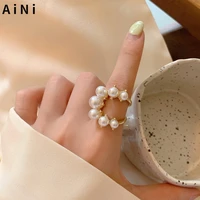 modern jewelry simulated pearl rings popular design korean temperament golden plating finger ring for girl fine accessories