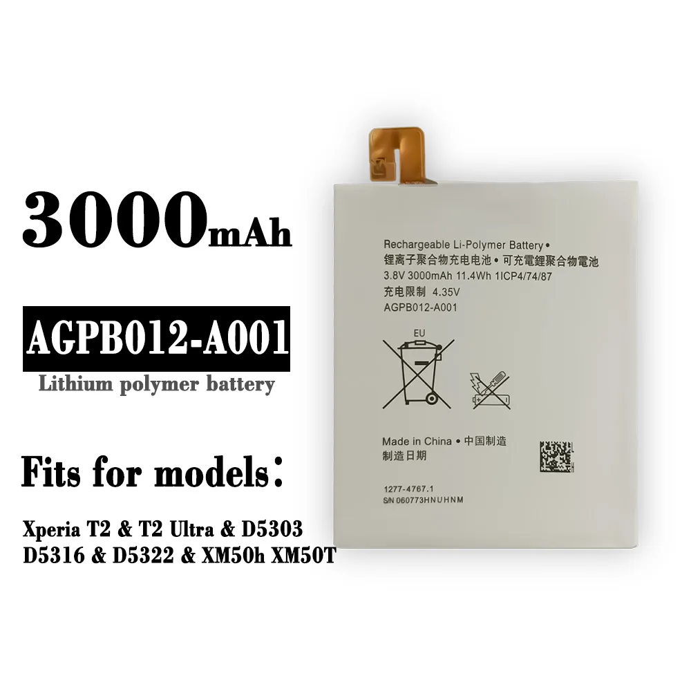 

AGPB012-A001 Orginal Replacement Battery For SONY Xperia T2 Ultra D5303 D5316 D5322 XM50h XM50T High Quality Phone New Batteries