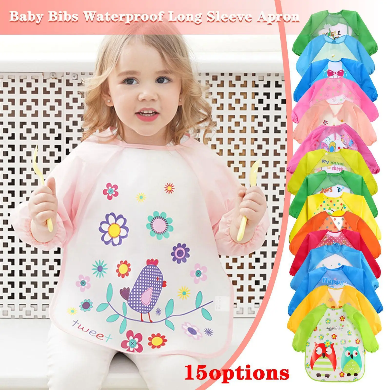 

2022 Cute Baby Bibs Waterproof Long Sleeve Apron Kids Painting Clothes Feeding Smock Bibs Bib Soft Bandana Drawing Toddler Y2O4