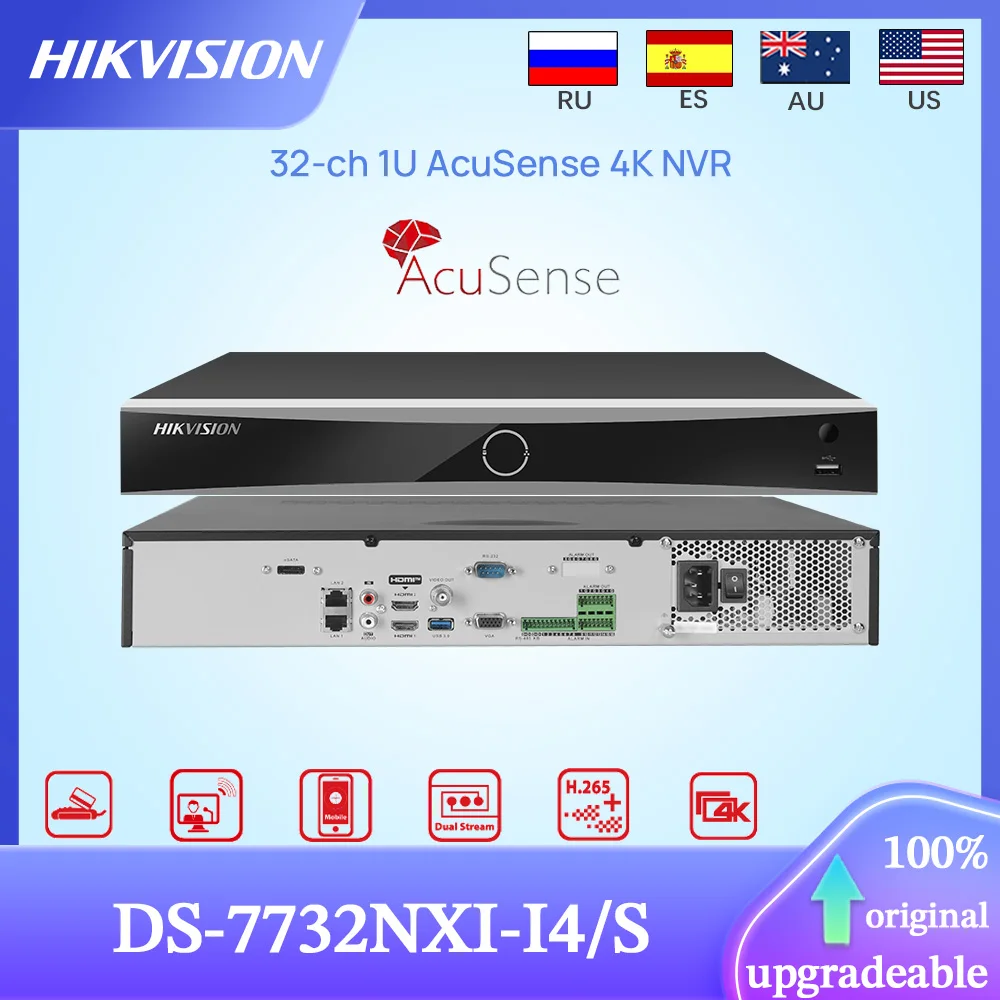 Оригинальный сетевой видеорегистратор Hikvision 4K DS-7732NXI-I4/S 32-канальный 1U AcuSense AI NVR H.265