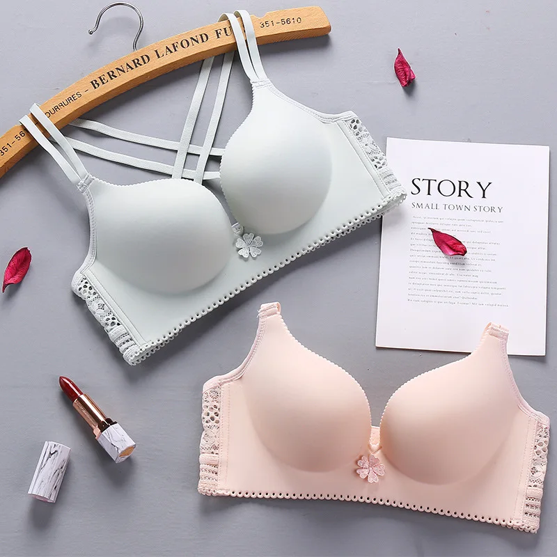 

Women Push Up Bras Thickened 8cm Cup Small Chest Gathering Wireless Underwear Floral Brassiere Comfortable Beauty Back Lingerie