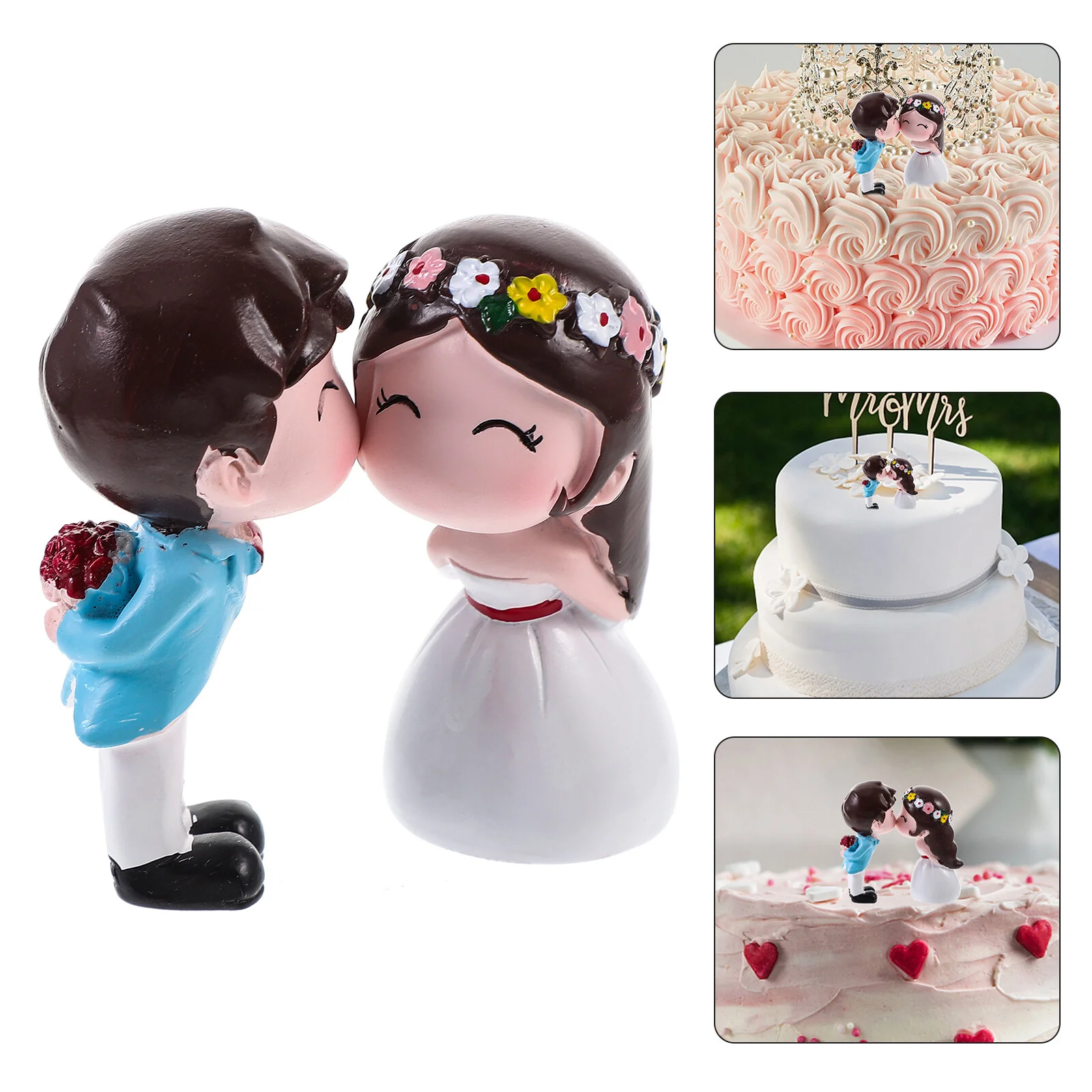 

1 Pair Kiss Couple Figurine Resin Miniature Couple Statue Valentines Day Cake Topper Tabletop Decor Gift for Wedding Birthday