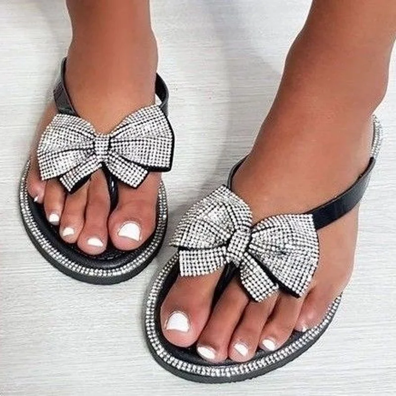 

2023 Summer Sandals Women PVC Ladies Slippers Butterfly-knot Women Flip-Flops Color Diamond Flat Slippers Women Shoes Sequins