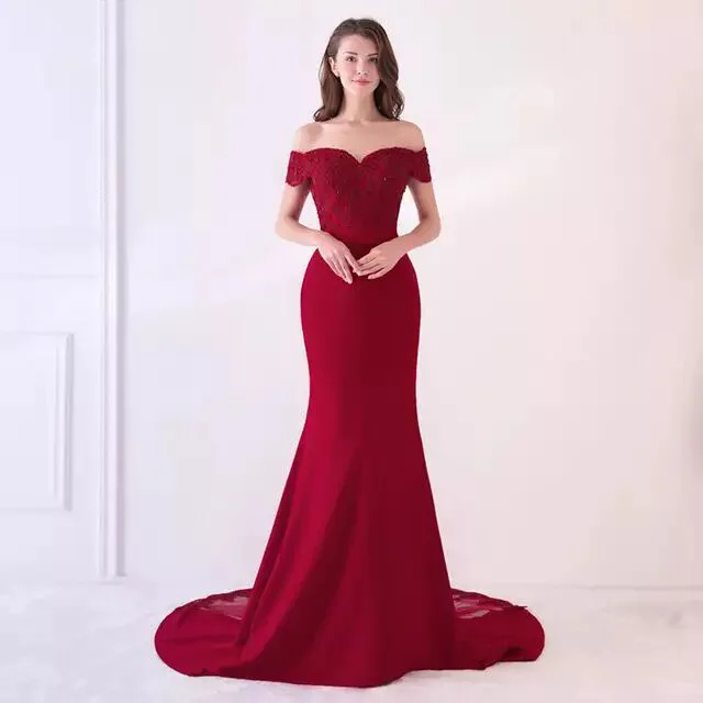 2022 New luxury metal piece one-shoulder bridal wedding dress banquet elegant princess lace fishtail evening dress women
