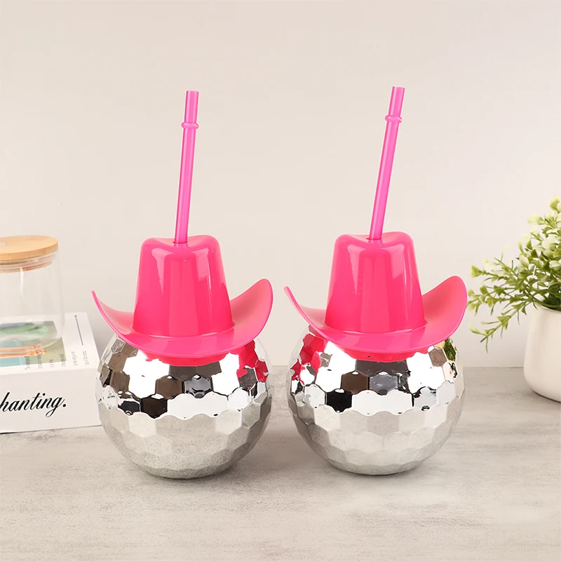 

2023 NEW 1Pc 600ml Unique Disco Ball Cups Cowboy Disco Ball Cup With Straws Flashing Cocktail Ball Electroplating