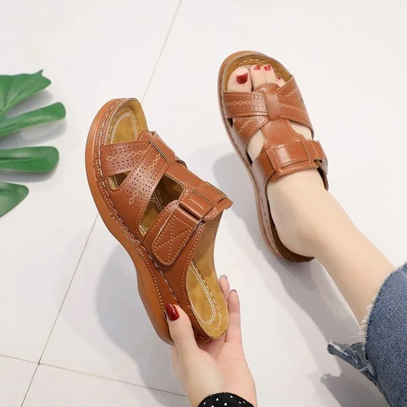 

2022 Summer Women Wedge Sandals Vintage Anti-slip Casual Sandals Premium Orthopedic Open Toe Female Platform Retro Shoes