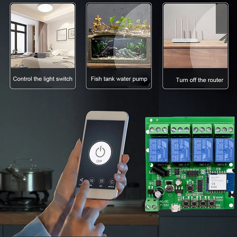 

1 PCS Tuya APP Smart Home Remote Control Module Green Switch Four-Channel Multi-Channel 5V12V 24V For Alexa Google Home