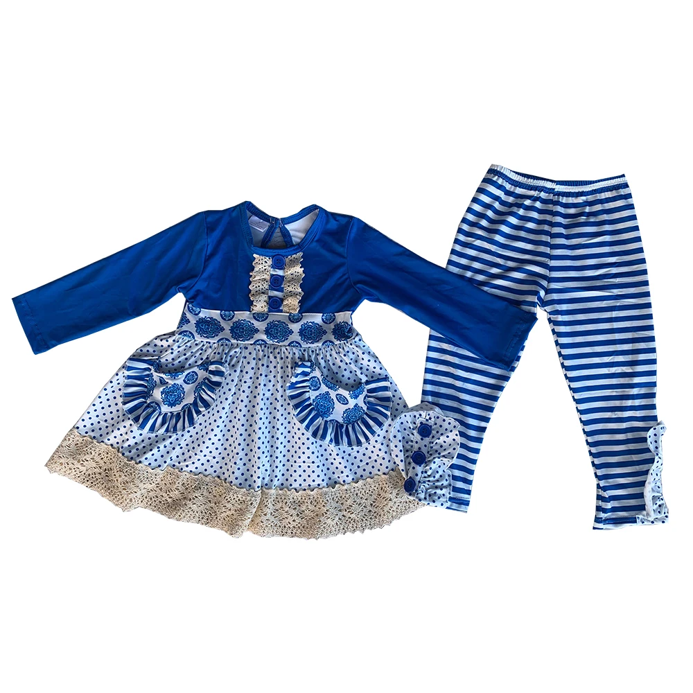 

Fashion children girls pockets outfits autumn hipster 2 pcs set dot and lace boutique children's clothing suit