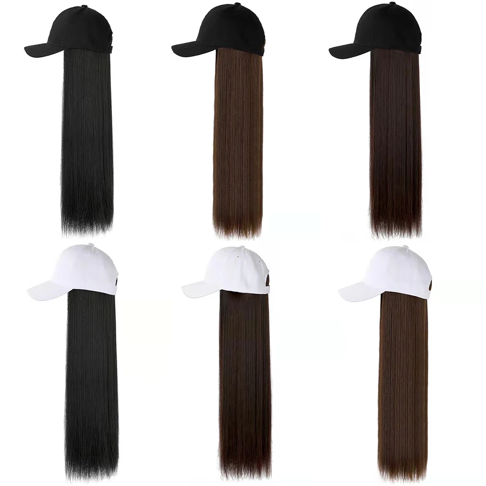 Long Straight Synthetic Wig Baseball Hat Adjustable Summer Fashion Hair Cap For Women High Temperature Fiber Connect Pieces