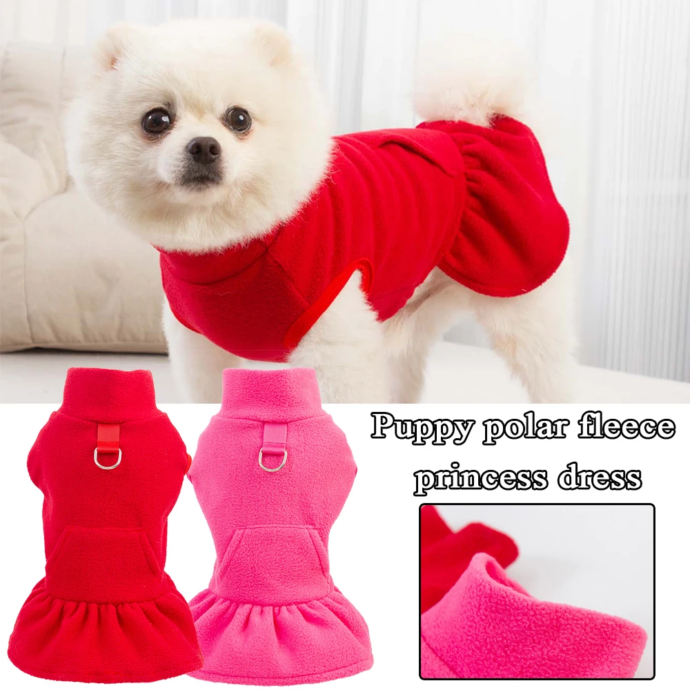 

Dog Clothing Fleece Princess Skirt Pet Dress Pullover Clothes Pet Supplies Soild Color High Collar Outdoor Cotton Costume Cute