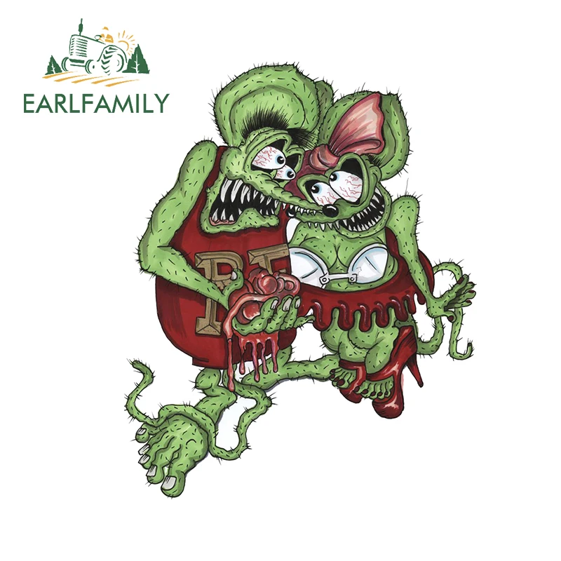 

EARLFAMILY 13cm x 10.5cm for RAT FINK Camper Car Sticker Personality Surfboard Decal Waterproof Occlusion Scratch Trunk Decor