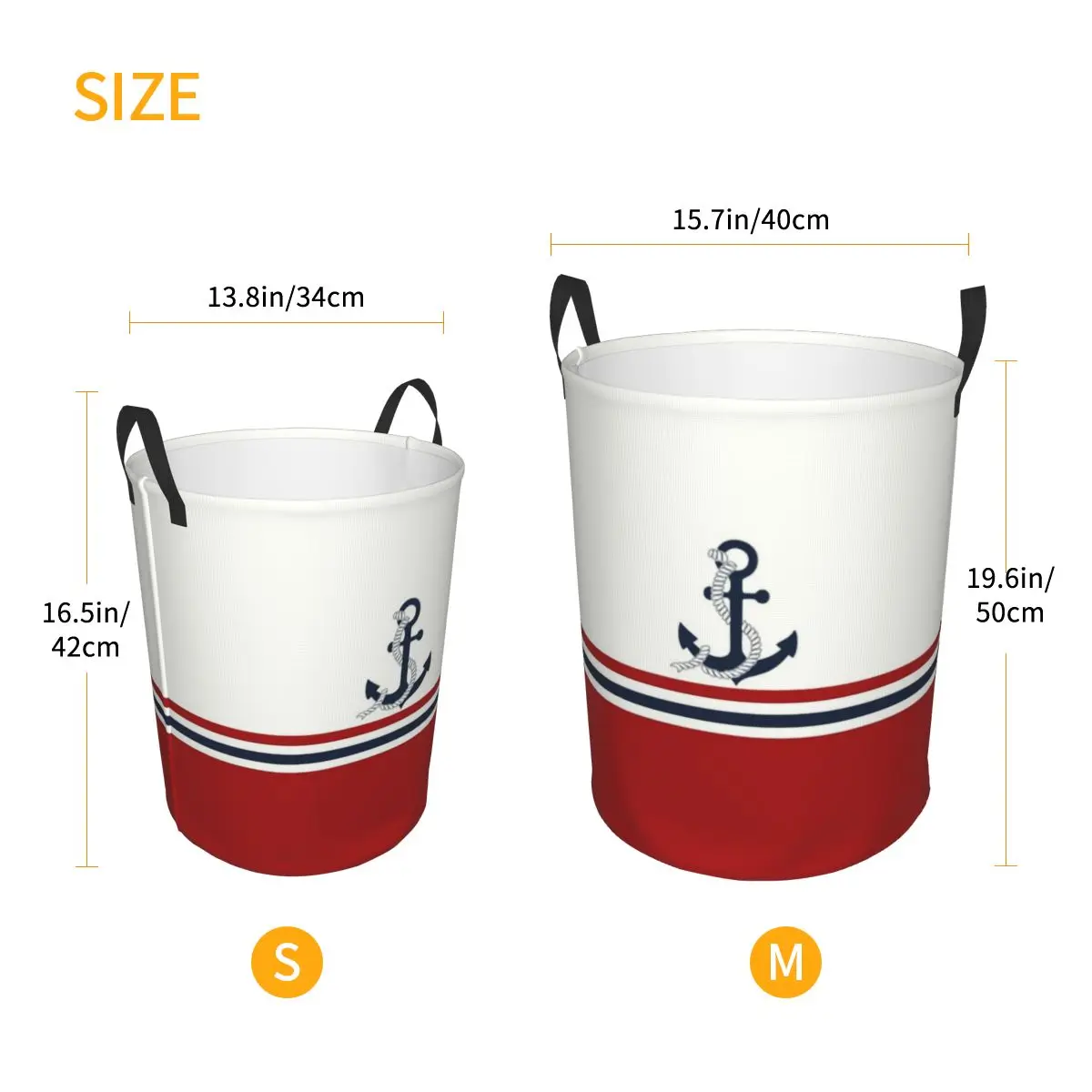 Корзина для белья на заказ с морским якорем в темно-синюю полоску складная