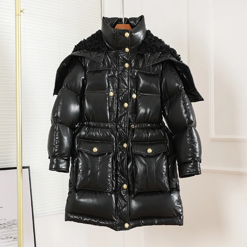 Утолщенное теплое женское водонепроницаемое пальто из искусственной кожи с
