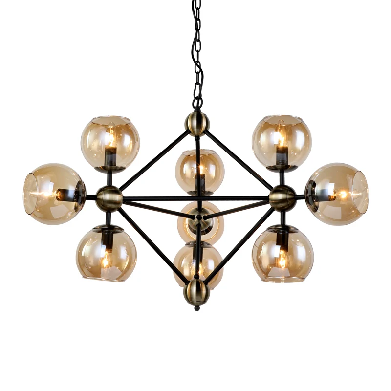 

Living Room Chandeliers Multihead Iron Metal Clear Glass Balls Shape Modern Chandeliers