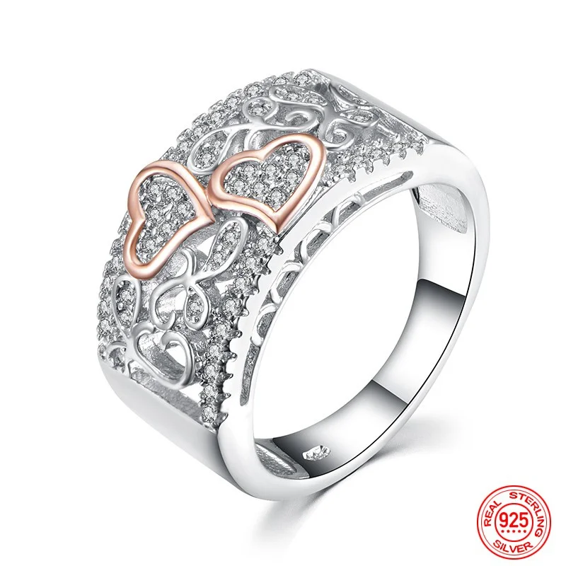 

925 Sterling Silver Heart CZ Rings For Women Fashion Wedding Jewelry
