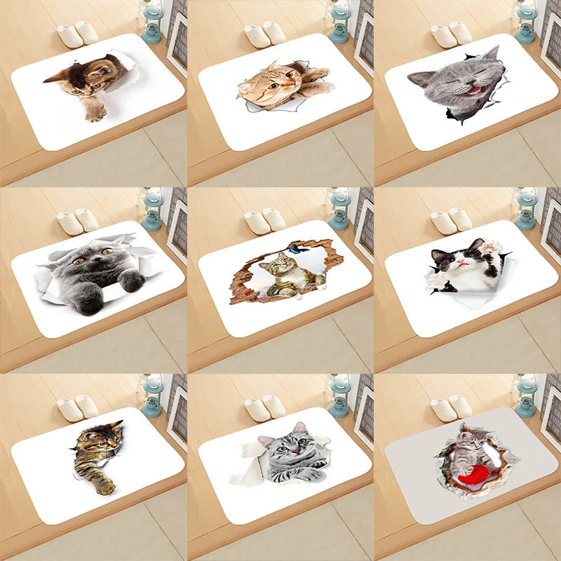 

Cute Kitten Pattern Bedroom Anti-Slip Cat Home Decor Pet Shop Soft Flannel Carpet Rug Kitchen Bath Entrance Door Mat
