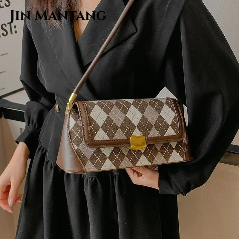 

JinManTang Canvas Shoulder Side Bags for Women Printed 2022 Trend Vintage Design Printed Handbags Small Hand Bag