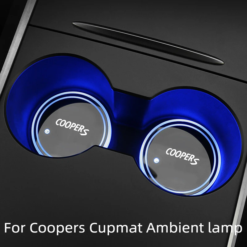 

For MINI Coopers Car Luminous Water Cup Coaster 7 Colorful Car Led Atmosphere Light Car logo Cupmat Ambience lights accessories