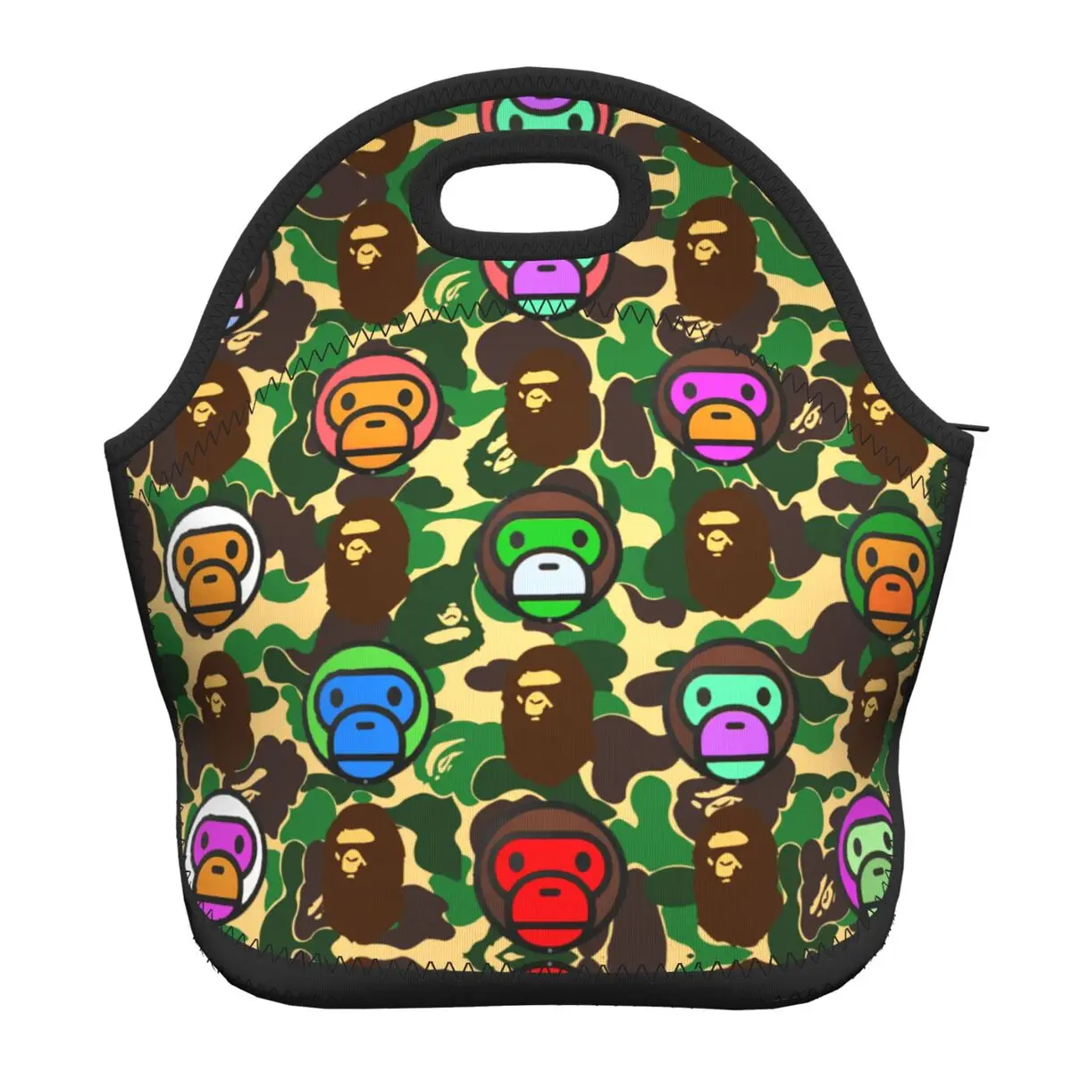 

Camouflage Monkey Resuable Neoprene Lunch Boxes for Women Camo Bape Cooler Thermal Food Insulated Lunch Bag School Children