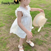 freely move 2022 new summer cotton baby girls sleeveless lace floral dress a line cute childrens clothing kids casual clothes