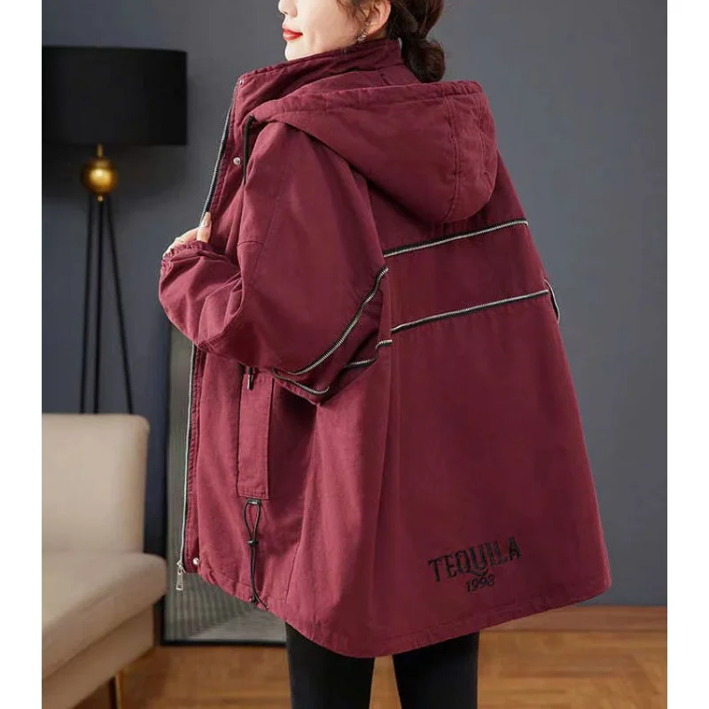 New Winter Women's Jacket Fur Lined Coat Loose Hooded Parkas Warm High End Luxury Designer Clothing Long Sleeve Tops