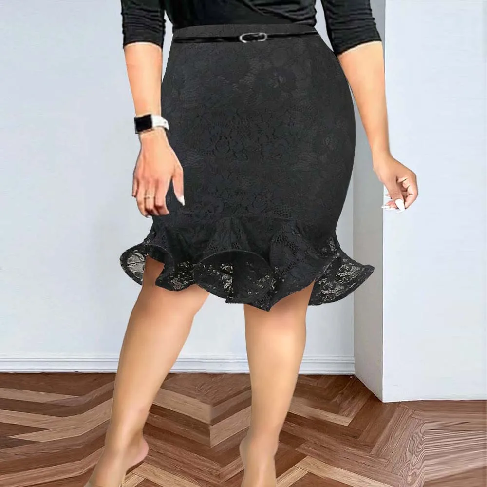 

Women Fashion High Waist Mid Length Fishtail Hip Skirt Lace Skirt Commute Solid Color Skirt Female Clothing Fat Lady Summer 2022