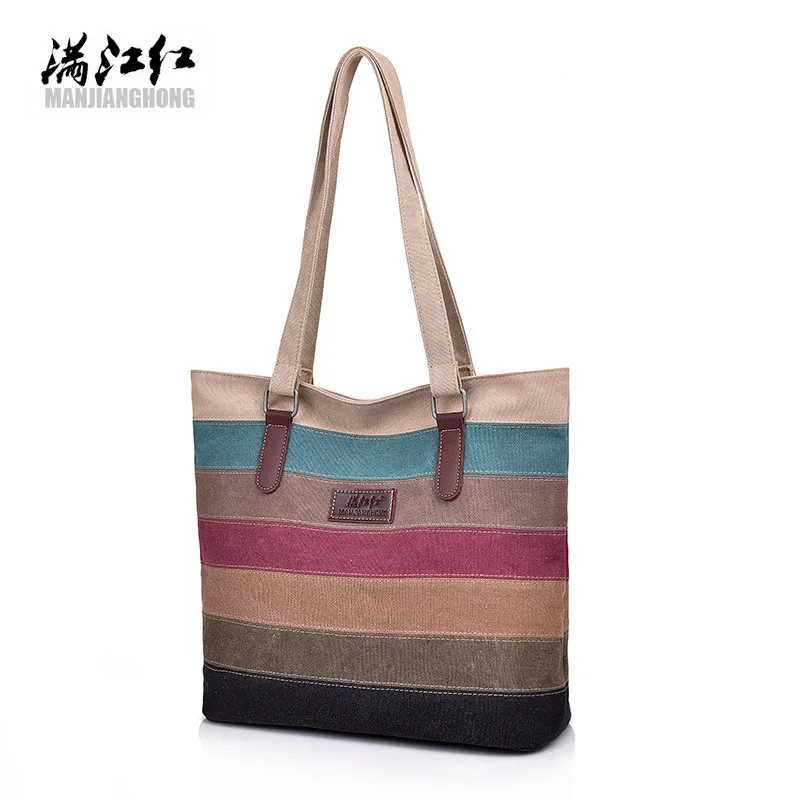 

Canvas women's bag 2023 new fashion stitching women's luxury designer handbag versatile contrast stripes shoulder bag sac
