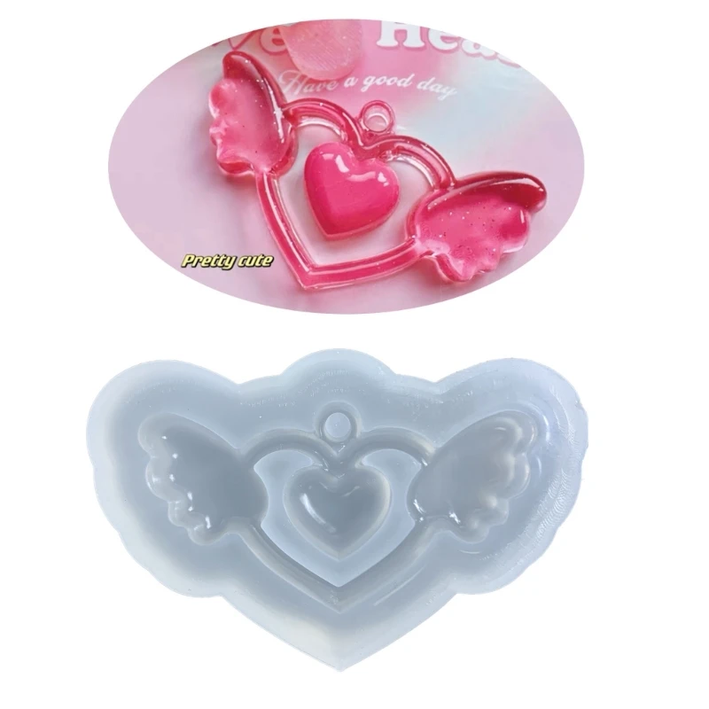 

N1HE Love Wings Quicksand Silicone Mold Epoxy Resin Mold DIY Pendant Keychain Jewelry Making Tools DIY Craft Supplies