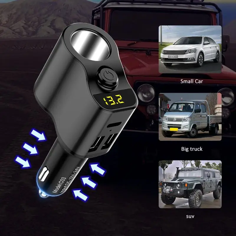 

Автомобильное зарядное устройство с двумя USB-портами 3,1 А, автомобильное зарядное устройство с цифровым дисплеем и адаптером для измерения ...
