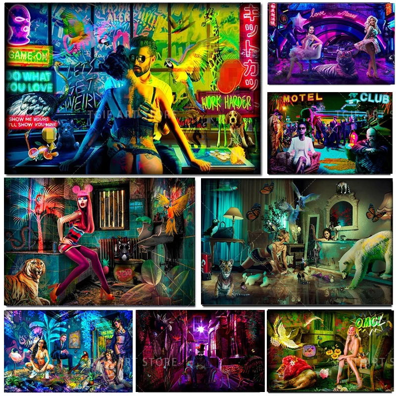 Поп роскошный сексуальный женский клубный Вечеринка Тигр настенный