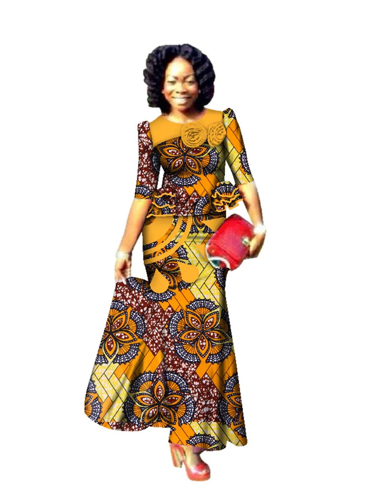Yayun Yayu Womens Slim Fit African Dashiki Cotton Smocked Waist Skirt Suit