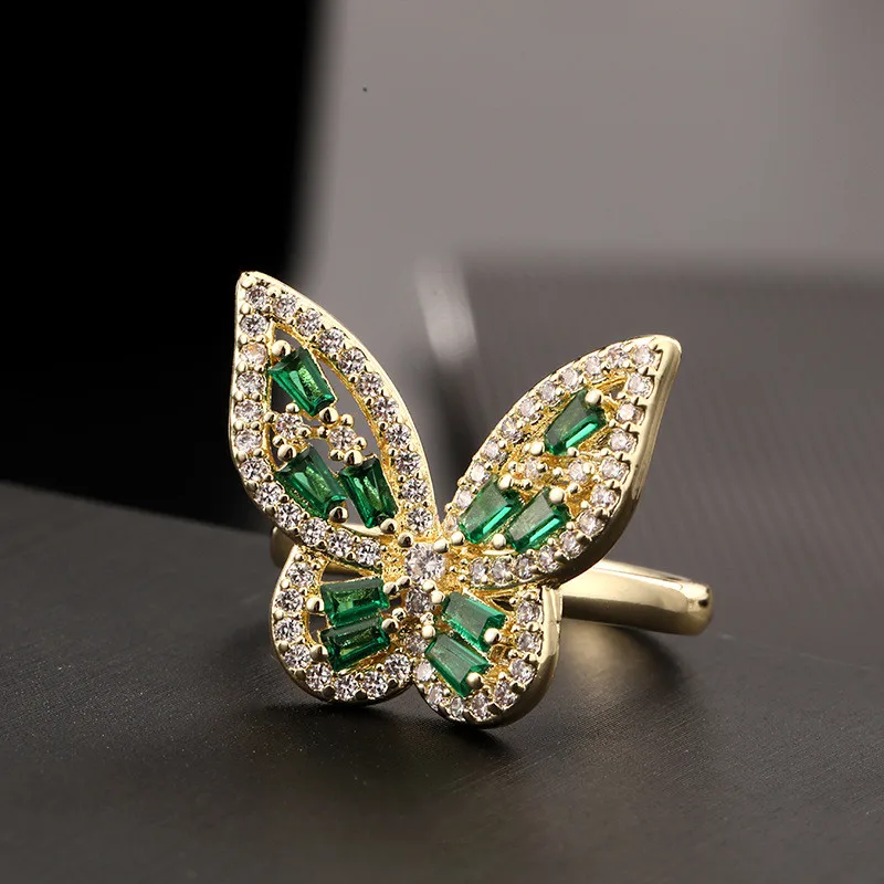 

Ring for Women's Gold Plated Exquisite Emerald Crystal Zircon Butterfly Popular Fashion Jewelry Gift