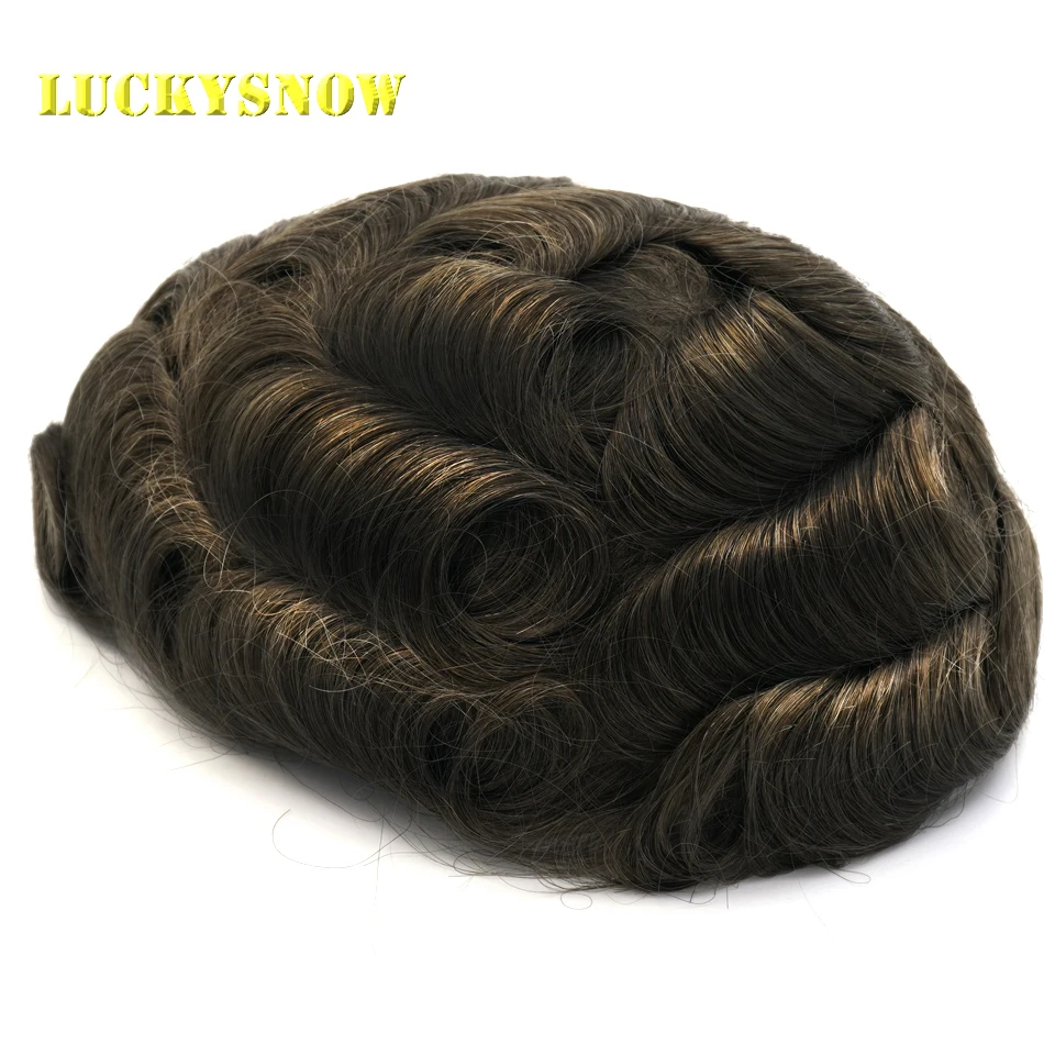 Hair Nature Toupee for Men, Mens Hair Pieces, Human Hair Replacement System Hairstyles, 0.03mm PU Thin Skin V-looped 7#Color