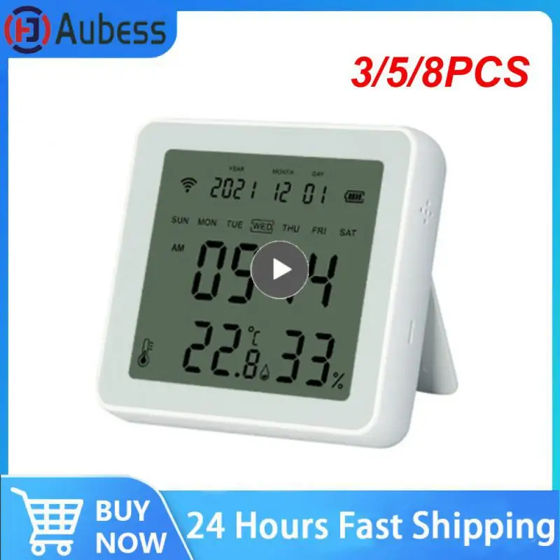 

3/5/8PCS Alarm Clock Mini Indoor Temperature And Humidity Sensor Low Power App Push Wireless Backlight Alarm Tuya