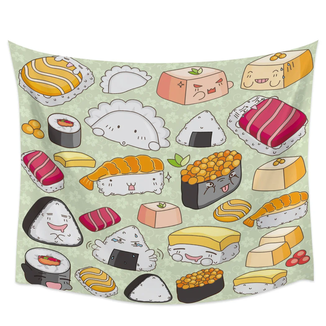 

Sushi Cartoon Japanese Culture Delicious Food Blackout Curtains Table Runner Bathroom Set Blanket Tapestry