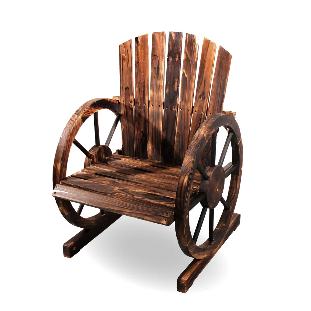 

Wooden Wagon Wheel Chair - Outdoor Patio Furniture Wood Chair - Burnt Finish,Garden Chair, Outdoor Furniture, Patio Furniture