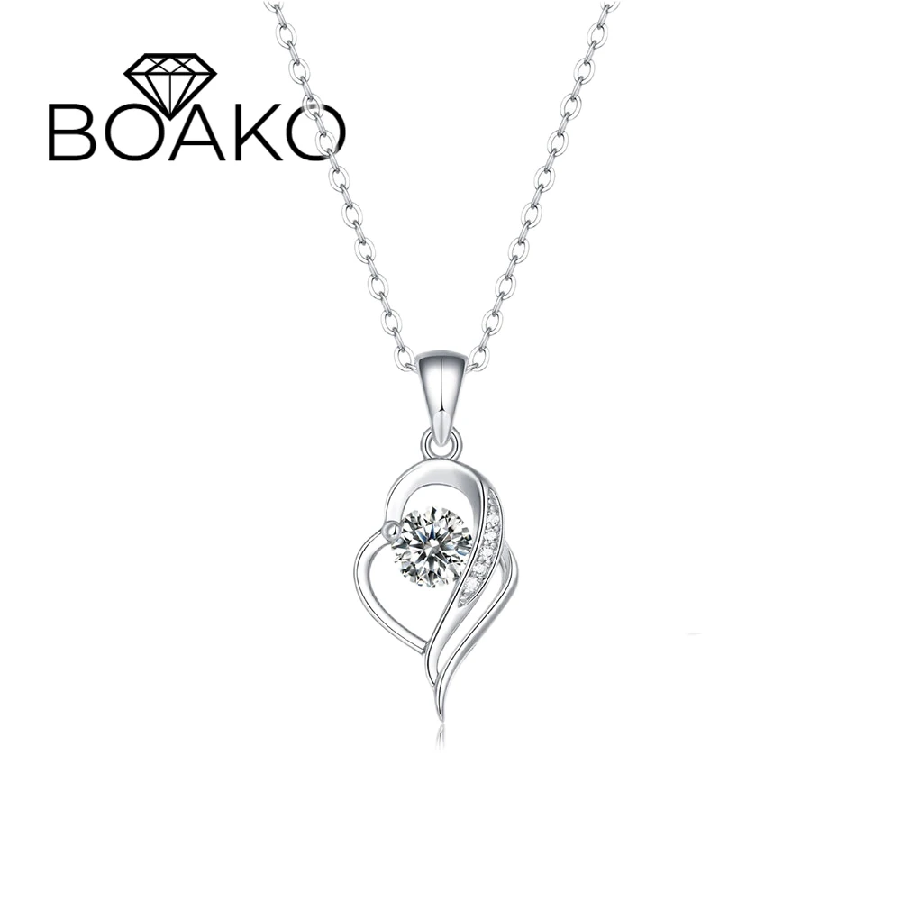 

BOAKO Exquisite D Color 0.5CT Moissanite Diamond Necklace For Women 925 Sterling Silver Pendant Necklaces Wedding Jewelry Gift