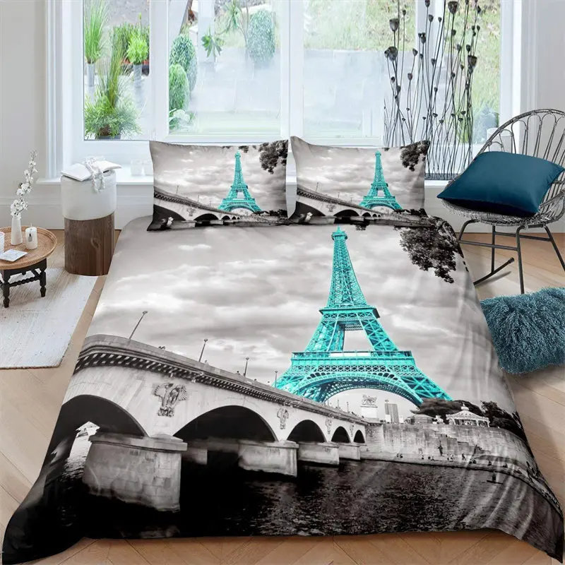 

Bedding Set Cityscape Comforter Cover For Kids Child Teen Boys Girls Bedroom Decor Paris Eiffel Tower Duvet Cover Romantic Theme