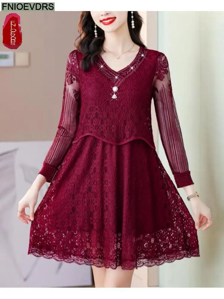 

Beautiful M-4XL Clothes Women Hollow Out Crochet Velvet Blouse Office Lady Belly Button Layer Vintage Retro Tunic Peplum Dress